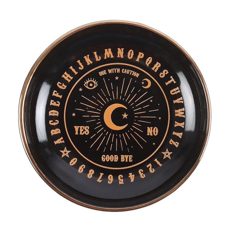 Round Black Trinket Dish with Talking Board Design and Premium Gold Finish