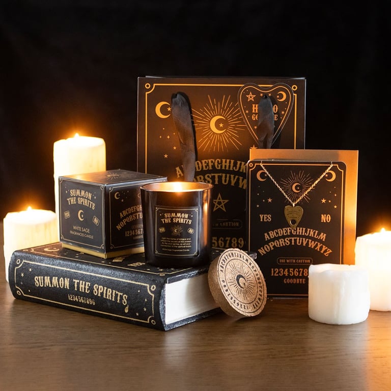 Summon the Spirits White Sage Candle - Mystical Spirit Board Design, 20 Hour Burn Time, Home Fragrance