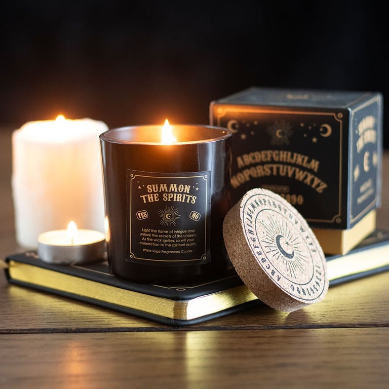 Summon the Spirits White Sage Candle - Mystical Spirit Board Design, 20 Hour Burn Time, Home Fragrance