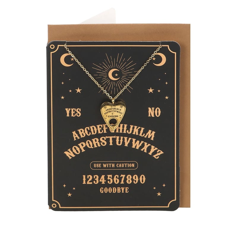 Talking Board Planchette Necklace & Greeting Card Gift - Mystical Supernatural Accessory
