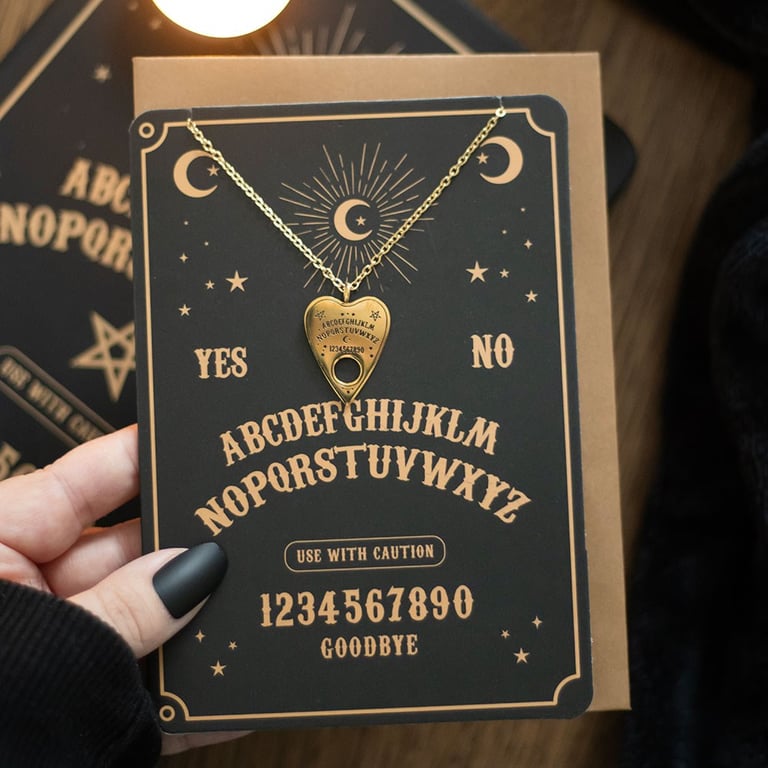 Talking Board Planchette Necklace & Greeting Card Gift - Mystical Supernatural Accessory