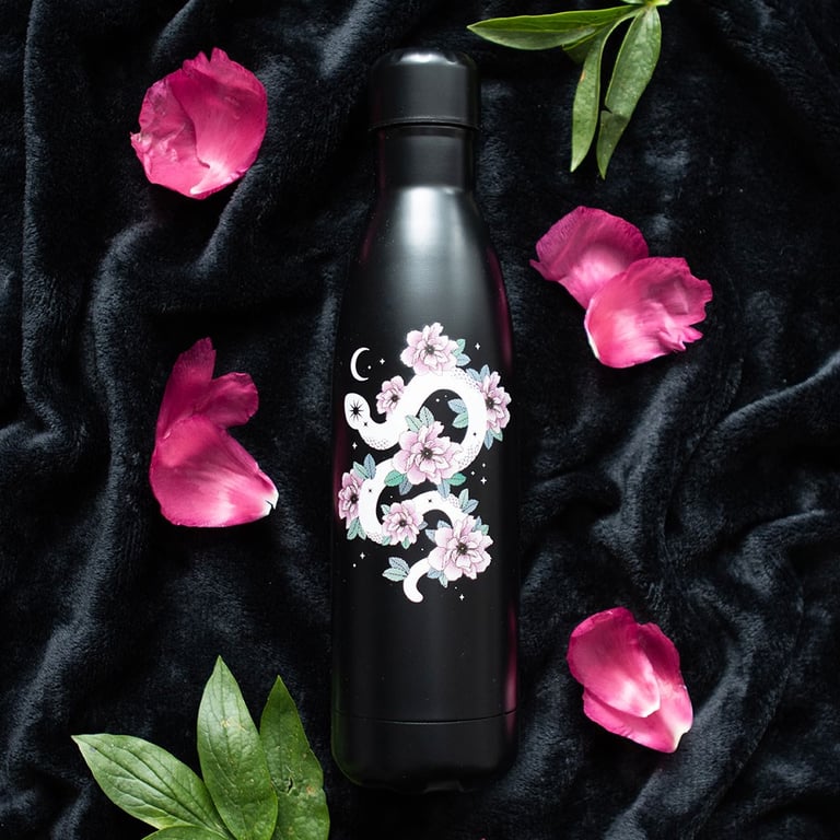 Floral Snake Metal Water Bottle - BPA-Free 500ml Insulated Hydration on-the-go