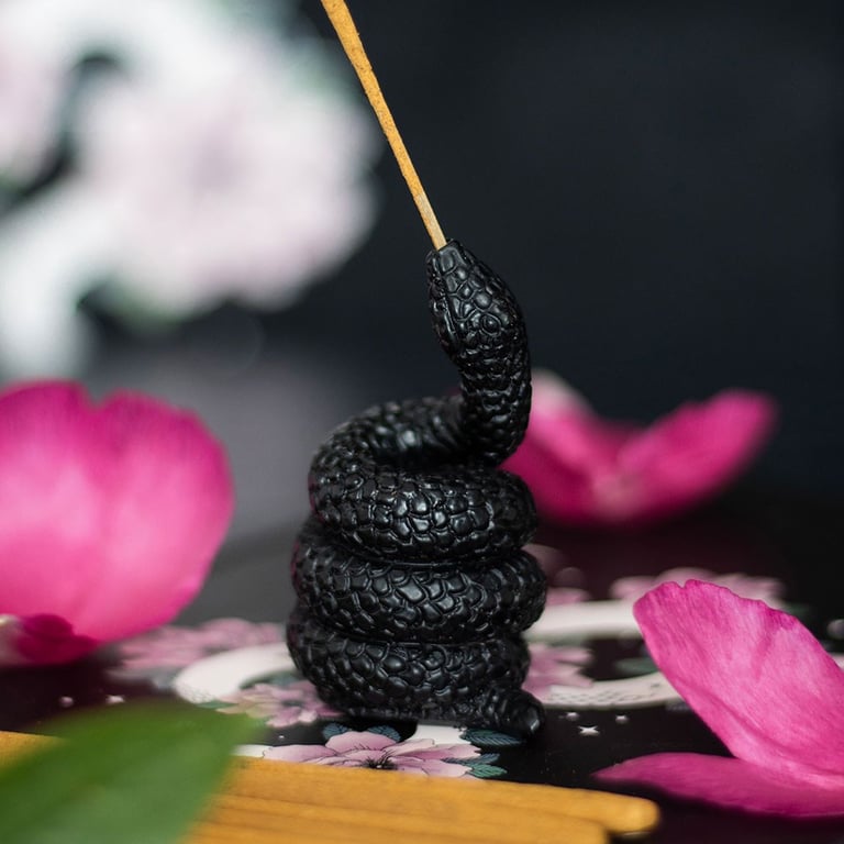 Black Resin Snake Incense Holder - Elegant Home Decor