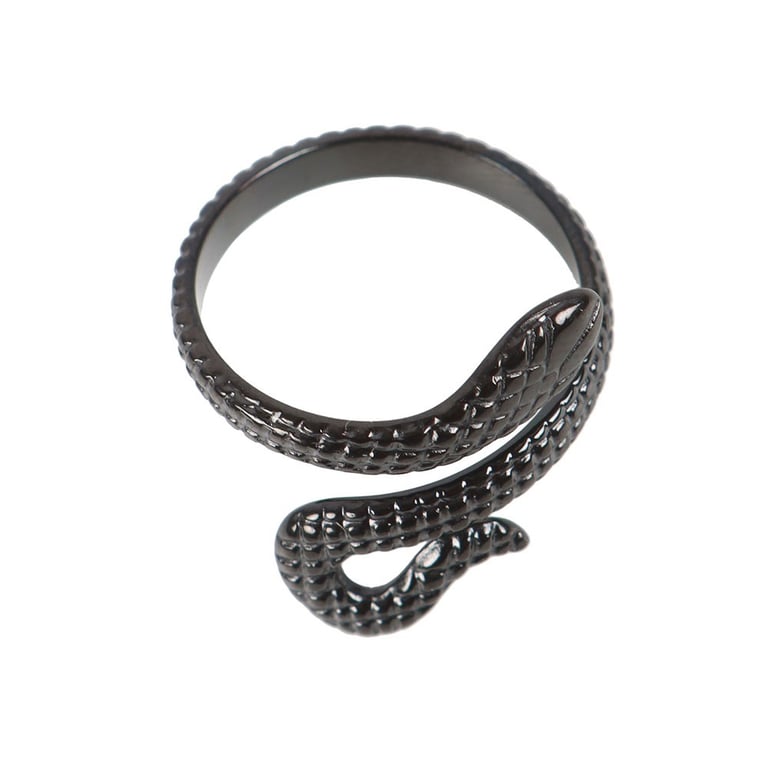 Stainless Steel Adjustable Snake Ring - Elegant Black Design Gift Ring
