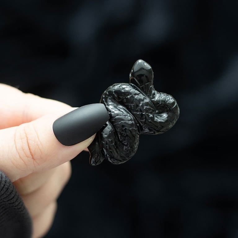 Black Obsidian Crystal Snake - Protection and Healing Purification Stone