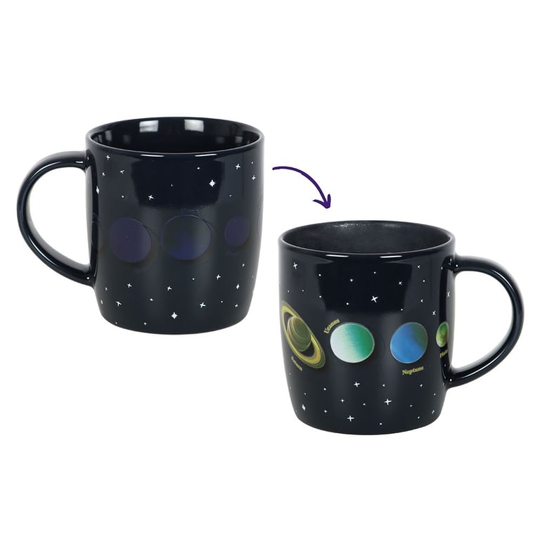 Solar System Heat Changing Mug - 500ml Black Ceramic Design Illuminates with Heat