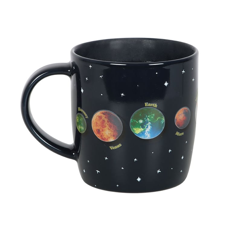 Solar System Heat Changing Mug - 500ml Black Ceramic Design Illuminates with Heat