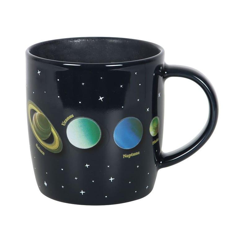 Solar System Heat Changing Mug - 500ml Black Ceramic Design Illuminates with Heat