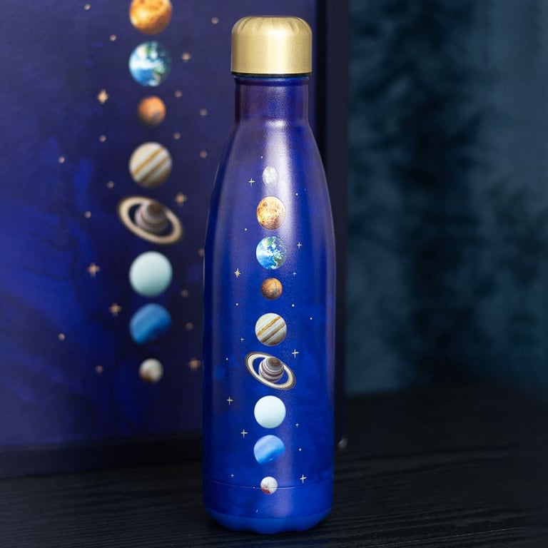 Solar System Metal Water Bottle - 9 Planets Design, Leak-Proof Lid, 500ml Capacity