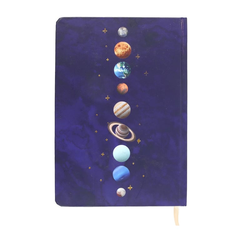 Solar System A5 Notebook - 100 Lined Pages with Gold Foil Accents & 9 Planet Design