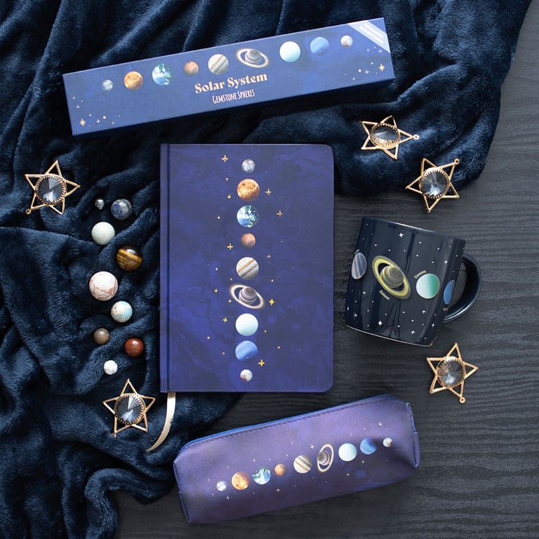 Solar System A5 Notebook - 100 Lined Pages with Gold Foil Accents & 9 Planet Design