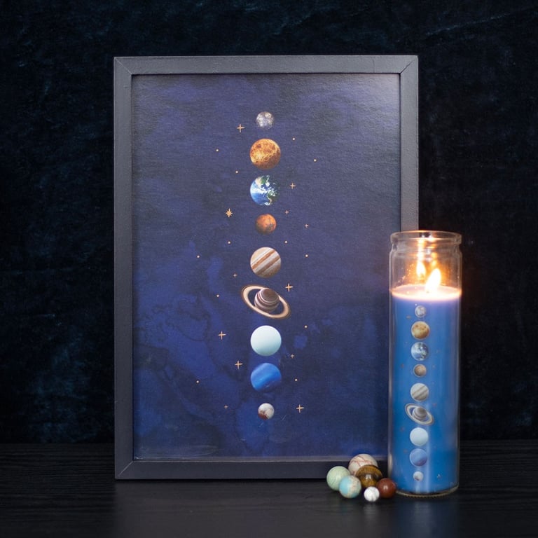 Solar System Framed Wall Print - 9 Planets Deep Space Decor Art