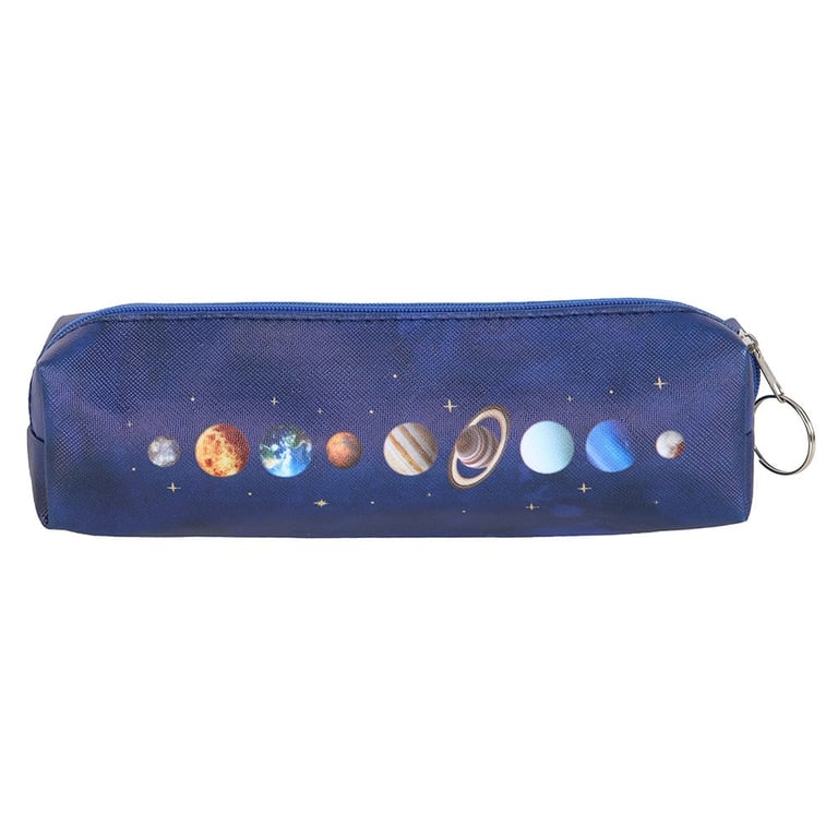 Solar System Pencil Case - Deep Blue Organizer with Gold Stars Design
