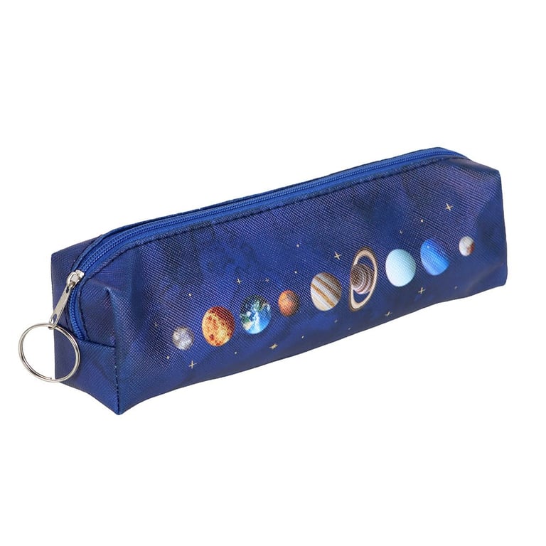 Solar System Pencil Case - Deep Blue Organizer with Gold Stars Design