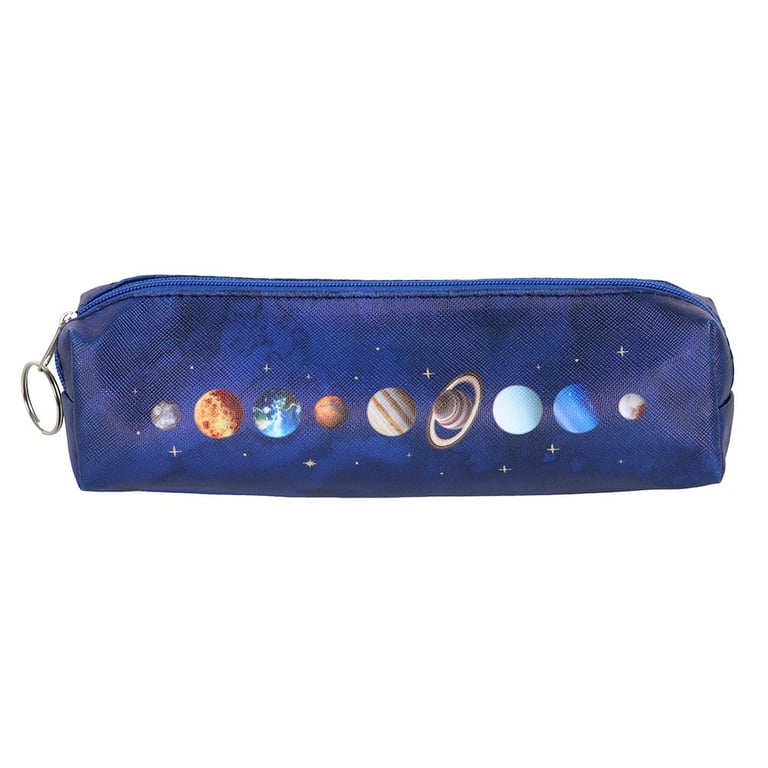 Solar System Pencil Case - Deep Blue Organizer with Gold Stars Design
