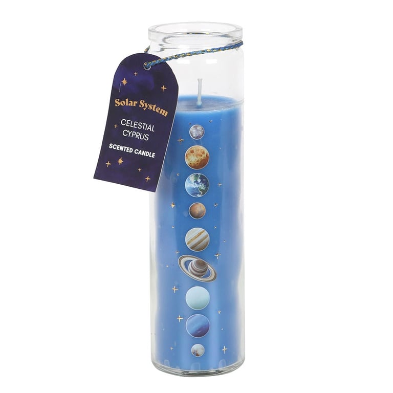 Solar System Cedar Tube Candle - 50 Hour Burn Time, Repurposable Glass Jar, Earthy Cedar Fragrance