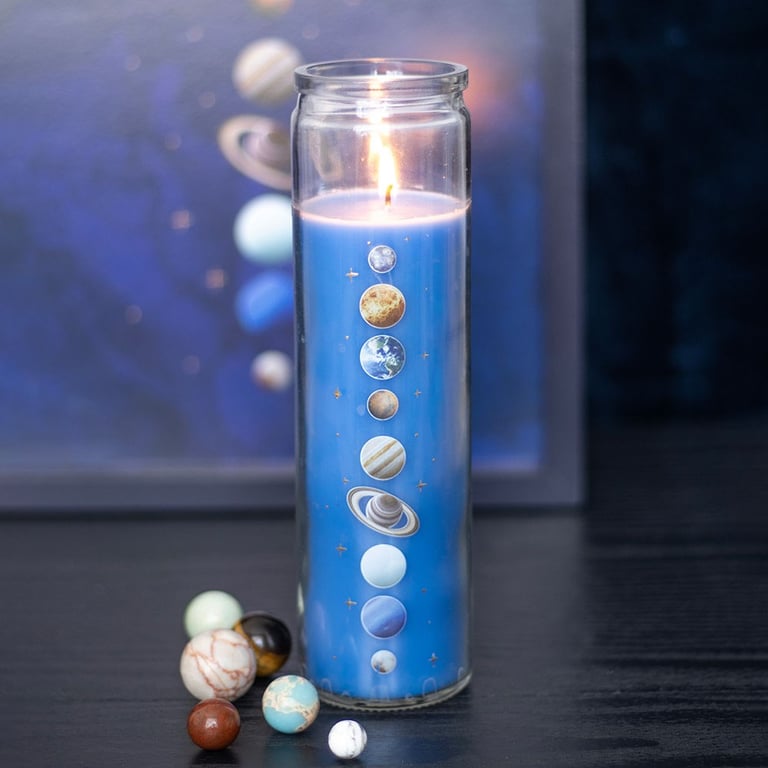 Solar System Cedar Tube Candle - 50 Hour Burn Time, Repurposable Glass Jar, Earthy Cedar Fragrance