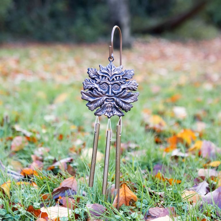 Bronze Effect Green Man Windchime Stake - Outdoor Garden Decoration