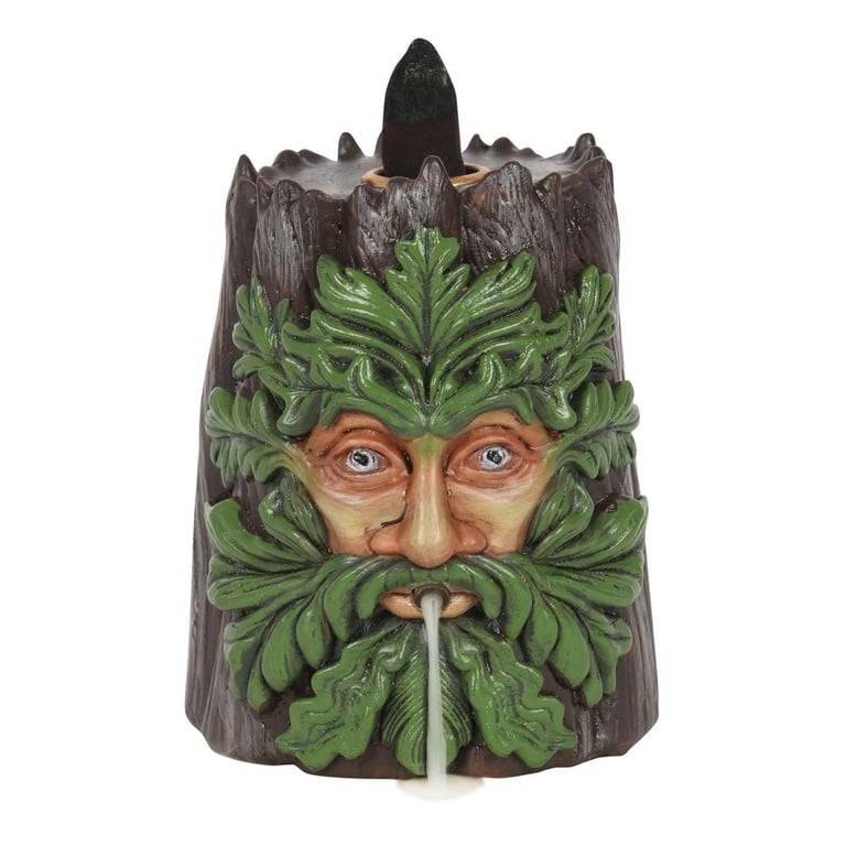 Spirit of the Trees Green Man Resin Backflow Incense Burner - Home Fragrance with Smoke Effect
