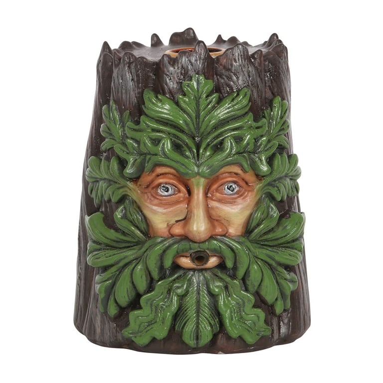 Spirit of the Trees Green Man Resin Backflow Incense Burner - Home Fragrance with Smoke Effect