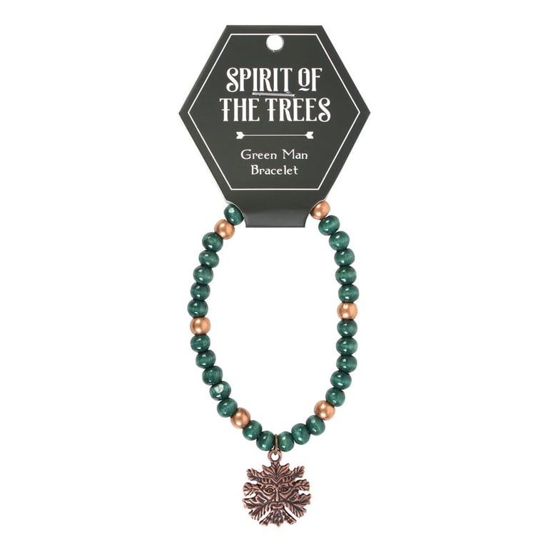 Green Man Wooden Charm Bracelet - Earthy Pendant Necklace with Lobster Clasp Closure