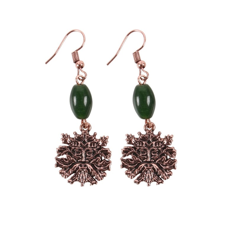 Green Man Copper and Wood Beaded Earrings