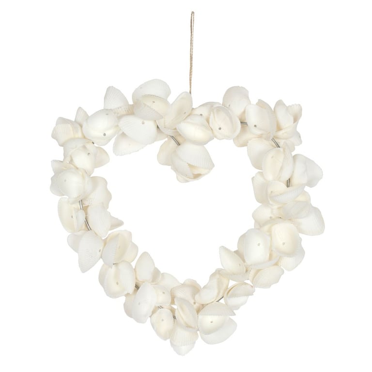 6 Inch Clamshell Hanging Heart Decoration - Beachy Seaside Wall Art for Home Decor