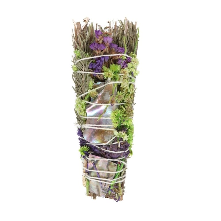 Rosemary Lavender Abalone Ritual Wand Smudge Stick - Natural Space Cleanser & Purifier