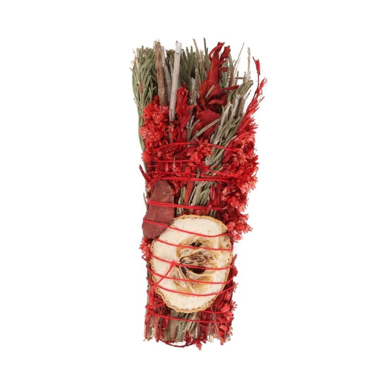 Ritual Wand Smudge Stick with Rosemary & Sage, Red Jasper Crystal, Purify and Cleanse Your Space