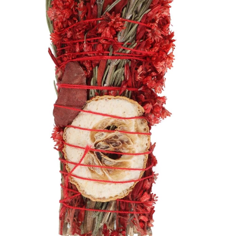 Ritual Wand Smudge Stick with Rosemary & Sage, Red Jasper Crystal, Purify and Cleanse Your Space
