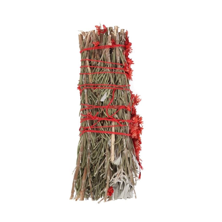 Ritual Wand Smudge Stick with Rosemary & Sage, Red Jasper Crystal, Purify and Cleanse Your Space
