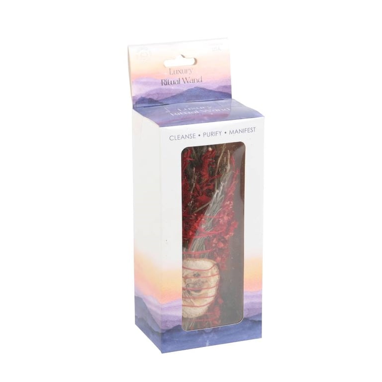 Ritual Wand Smudge Stick with Rosemary & Sage, Red Jasper Crystal, Purify and Cleanse Your Space