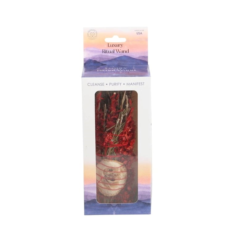 Ritual Wand Smudge Stick with Rosemary & Sage, Red Jasper Crystal, Purify and Cleanse Your Space