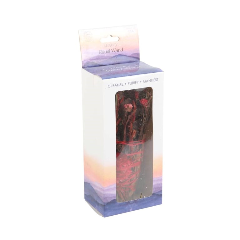 Ritual Wand Smudge Stick with Rosemary and Red Flowers - Natural Purification and Cleansing for Spaces