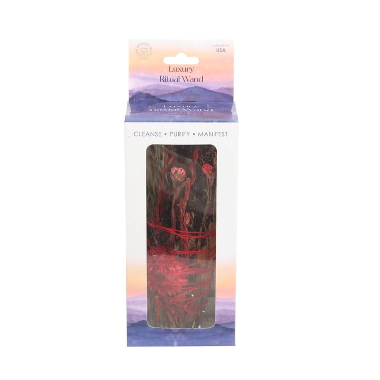 Ritual Wand Smudge Stick with Rosemary and Red Flowers - Natural Purification and Cleansing for Spaces