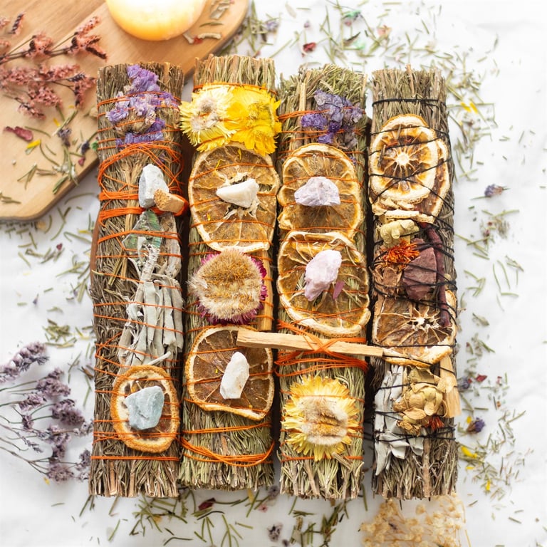 Rosemary Palo Santo Quartz Smudge Stick Ritual Wand - Purify and Cleanse Your Space