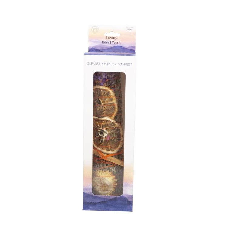 9in Ritual Wand Smudge Stick with Rosemary, Lavender & Orange - Native American Cleansing Bundle