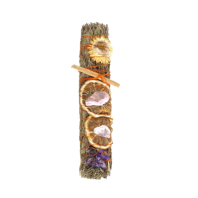 9in Ritual Wand Smudge Stick with Rosemary, Lavender & Orange - Native American Cleansing Bundle