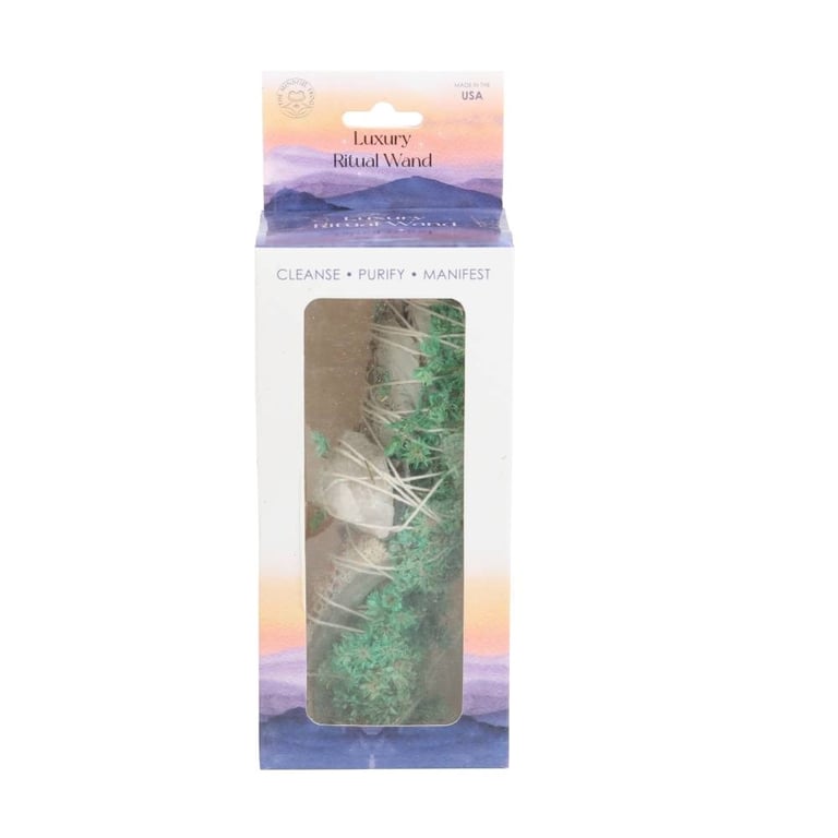 White Sage Smudge Stick Ritual Wand with Abalone Shell and Quartz Crystal - Purify Your Space
