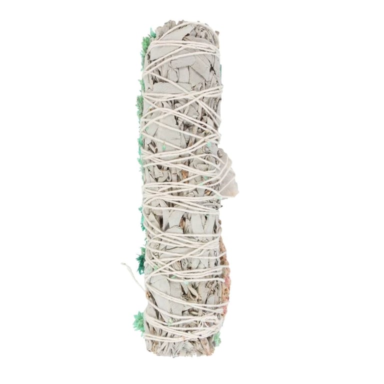 White Sage Smudge Stick Ritual Wand with Abalone Shell and Quartz Crystal - Purify Your Space
