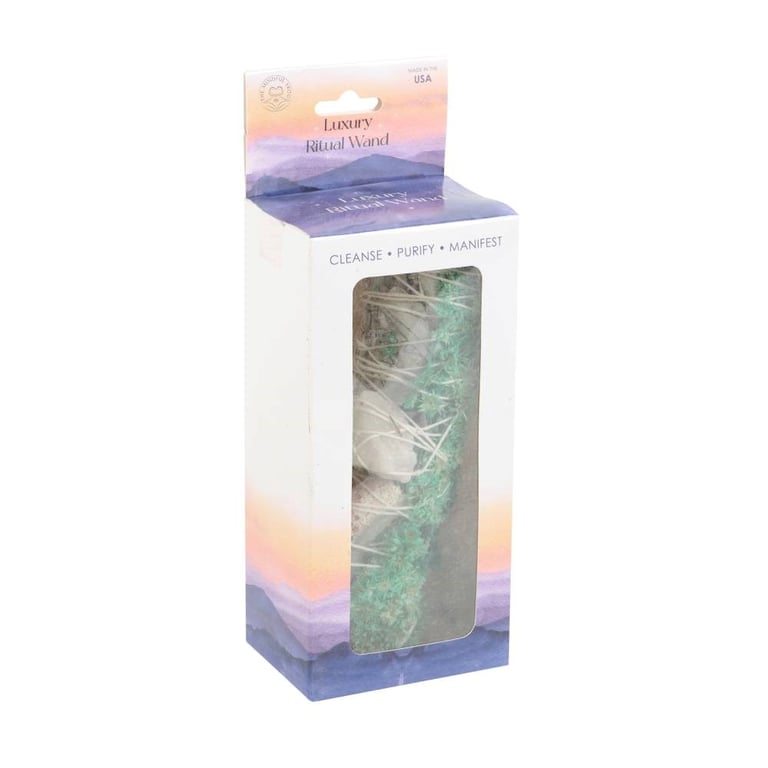 White Sage Smudge Stick Ritual Wand with Abalone Shell and Quartz Crystal - Purify Your Space