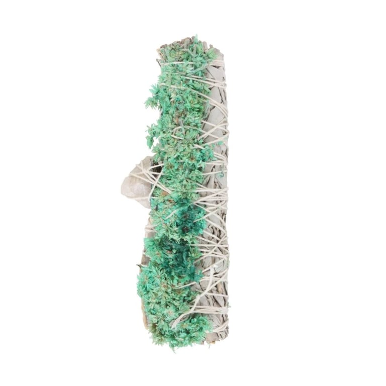 White Sage Smudge Stick Ritual Wand with Abalone Shell and Quartz Crystal - Purify Your Space
