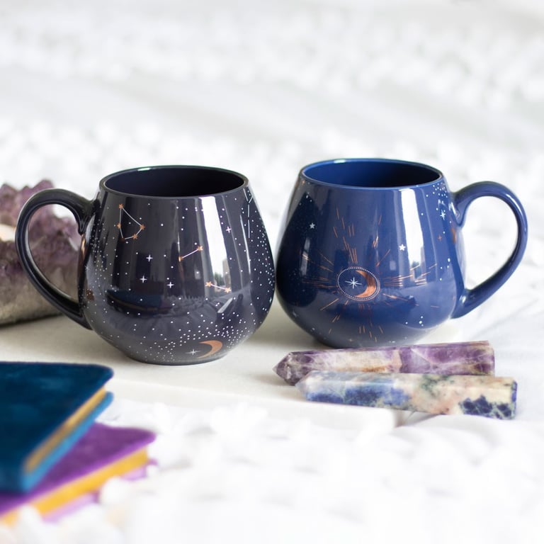 Blue Crescent Moon Rounded Mug - Perfect Contemporary Gift for On-Trend Teens