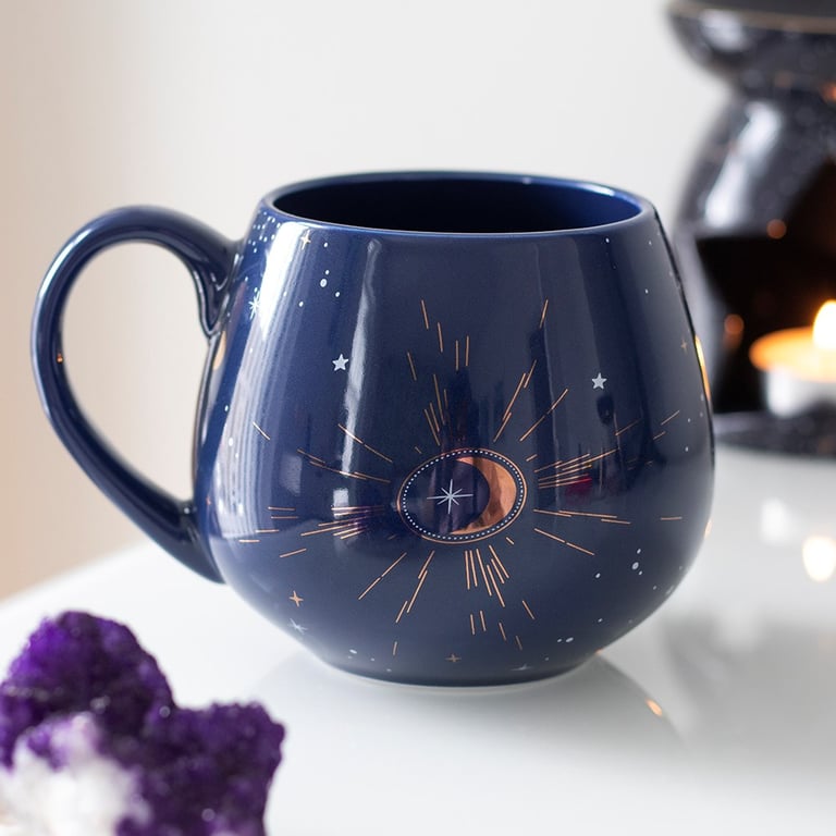 Blue Crescent Moon Rounded Mug - Perfect Contemporary Gift for On-Trend Teens