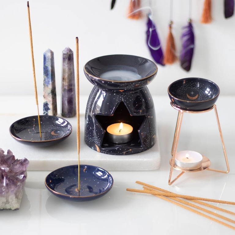 Modern Celestial Constellation Incense Holder with Gold Foil Accents