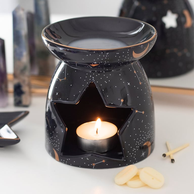 Purple Constellation Oil Burner - Contemporary Home Decor Candle Holder with Star-Shaped Tealight Holder and Fragrance Oil Dish