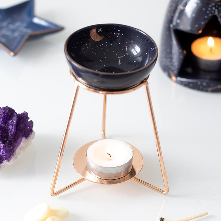Purple Star Sign Oil Burner with Constellation Design Bowl and Metal Base