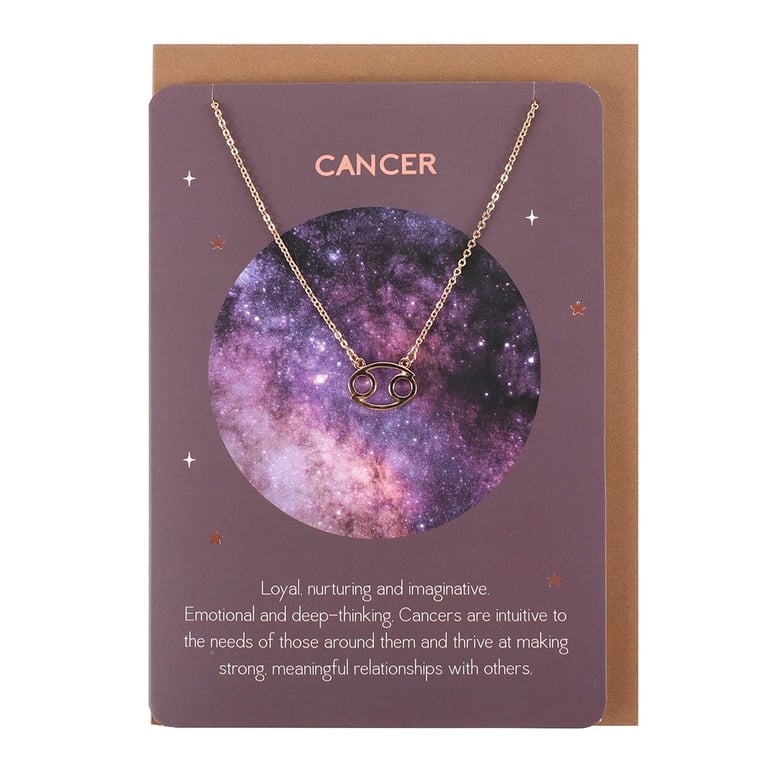 Cancer Zodiac Necklace - Gold-Tone Nickel-Free Stainless Steel with Greeting Card