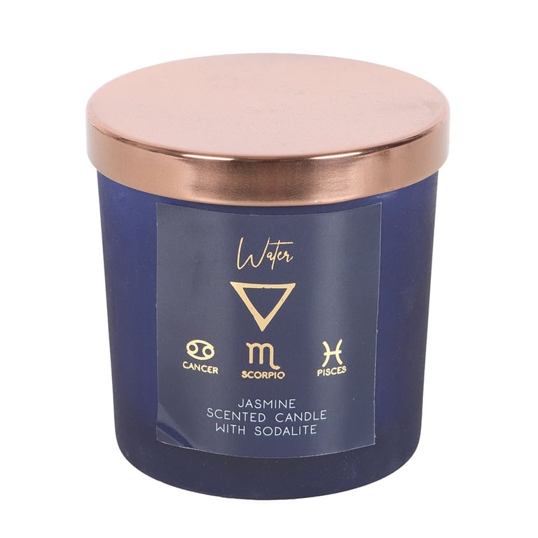 Water Element Jasmine Crystal Chip Candle - 25 Hour Burn Time, Paraffin Wax, Zodiac Sign Inspired