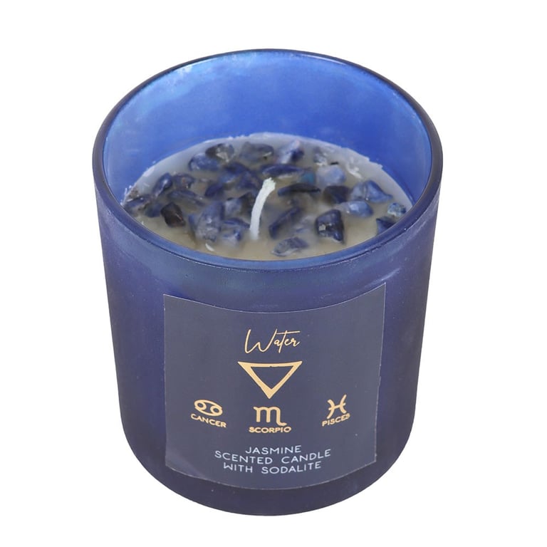 Water Element Jasmine Crystal Chip Candle - 25 Hour Burn Time, Paraffin Wax, Zodiac Sign Inspired